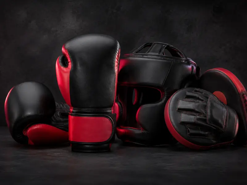 Custom boxing gloves, head guard and focus mitts